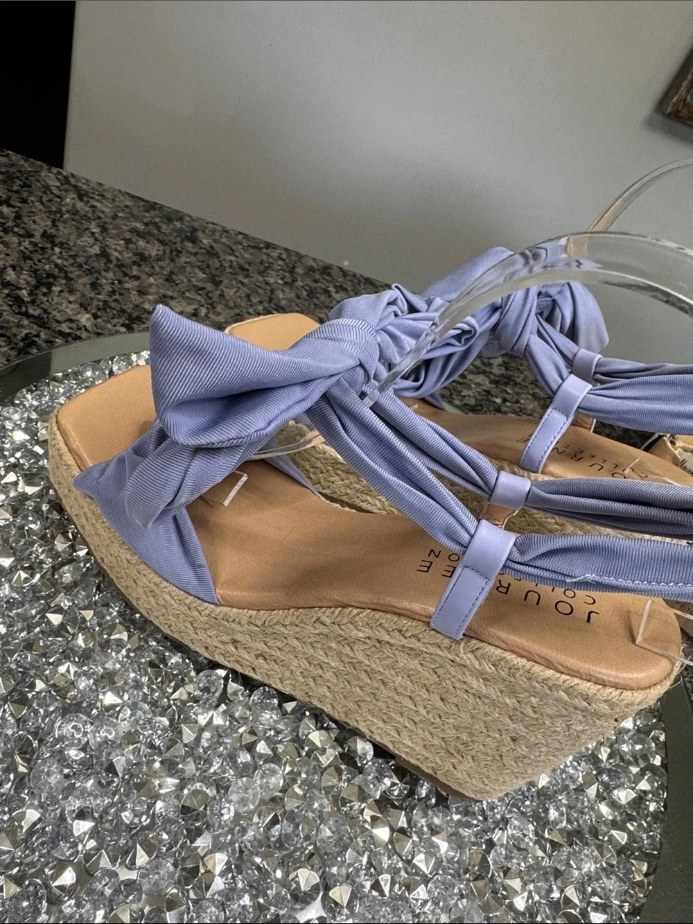 Journee Collection Surria purple Lavender Bow Espadrille Wedge Sandals NEW 8